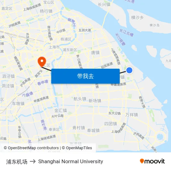 浦东机场 to Shanghai Normal University map
