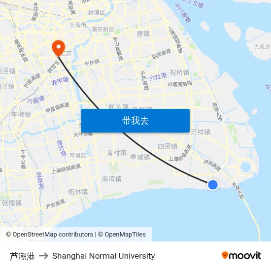 芦潮港 to Shanghai Normal University map