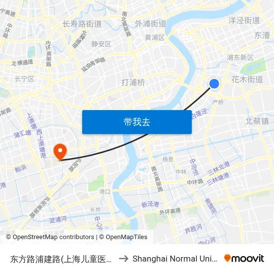 东方路浦建路(上海儿童医学中心) to Shanghai Normal University map