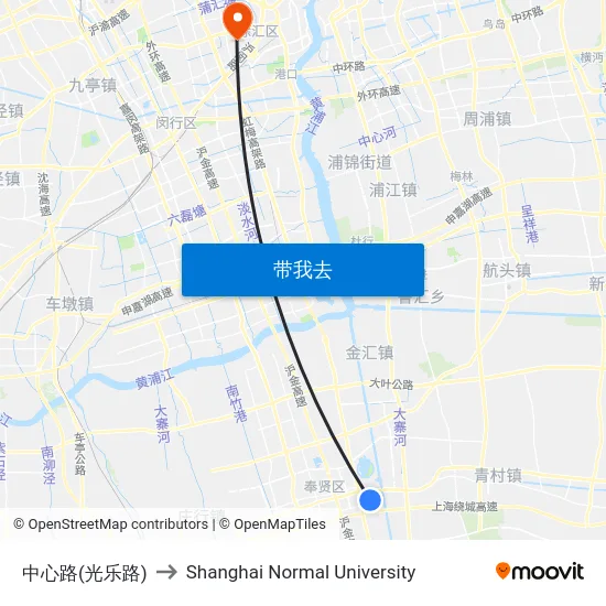 中心路(光乐路) to Shanghai Normal University map