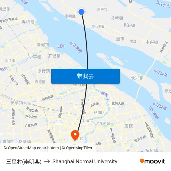 三星村(崇明县) to Shanghai Normal University map