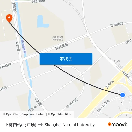 上海南站(北广场) to Shanghai Normal University map