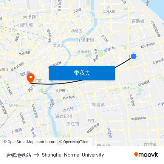 唐镇地铁站 to Shanghai Normal University map