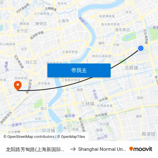 龙阳路芳甸路(上海新国际博览中心) to Shanghai Normal University map