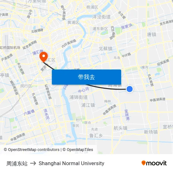 周浦东站 to Shanghai Normal University map