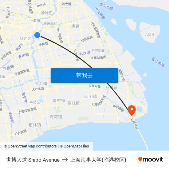 世博大道 Shibo Avenue to 上海海事大学(临港校区) map