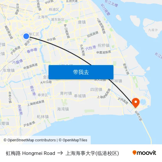 虹梅路 Hongmei Road to 上海海事大学(临港校区) map