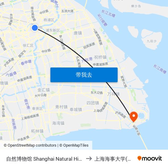 自然博物馆 Shanghai Natural History Museum to 上海海事大学(临港校区) map