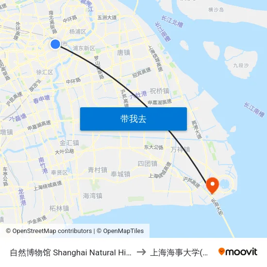 自然博物馆 Shanghai Natural History Museum to 上海海事大学(临港校区) map