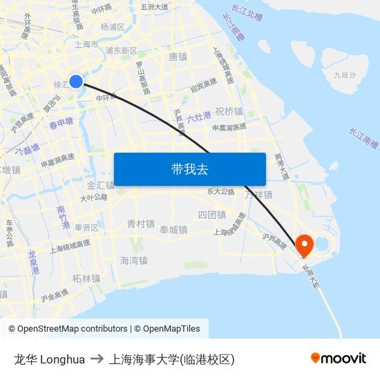 龙华 Longhua to 上海海事大学(临港校区) map