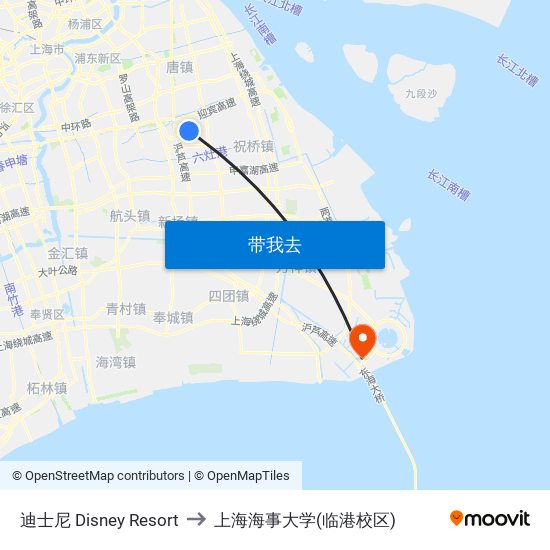 迪士尼 Disney Resort to 上海海事大学(临港校区) map