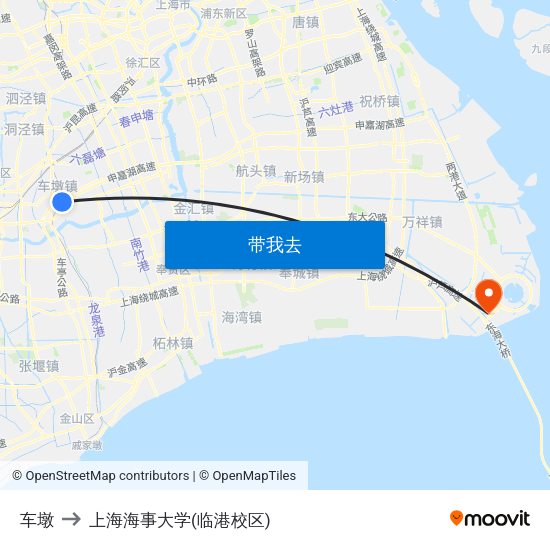 车墩 to 上海海事大学(临港校区) map