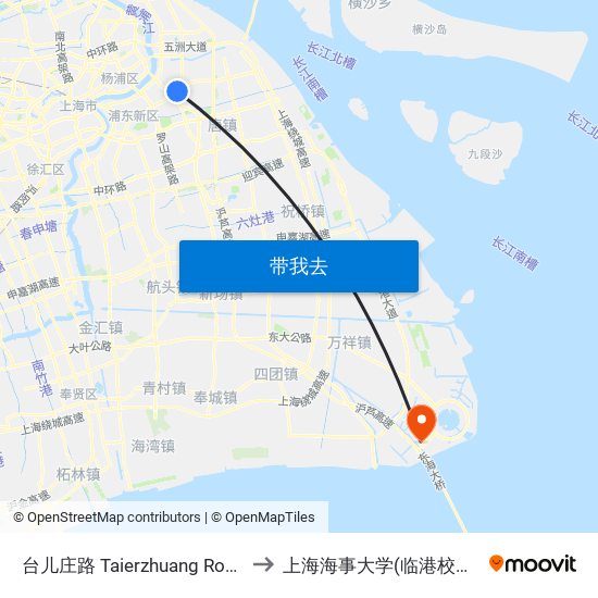 台儿庄路 Taierzhuang Road to 上海海事大学(临港校区) map