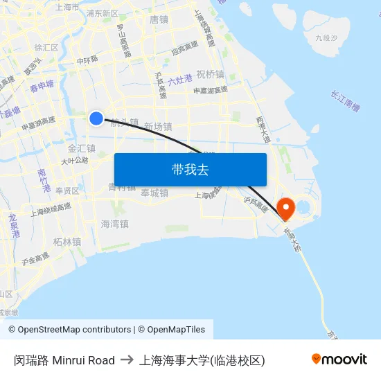 闵瑞路 Minrui Road to 上海海事大学(临港校区) map