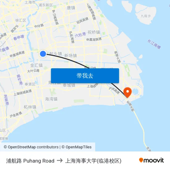 浦航路 Puhang Road to 上海海事大学(临港校区) map