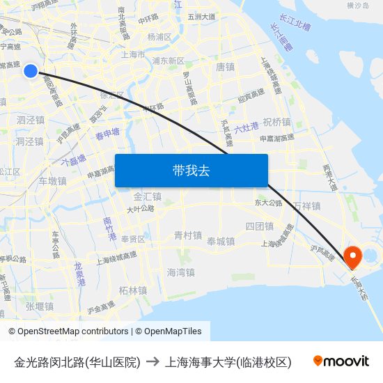 金光路闵北路(华山医院) to 上海海事大学(临港校区) map