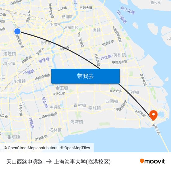 天山西路申滨路 to 上海海事大学(临港校区) map