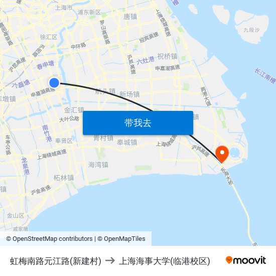 虹梅南路元江路(新建村) to 上海海事大学(临港校区) map