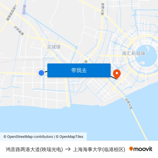 鸿音路两港大道(映瑞光电) to 上海海事大学(临港校区) map