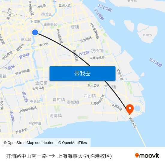 打浦路中山南一路 to 上海海事大学(临港校区) map