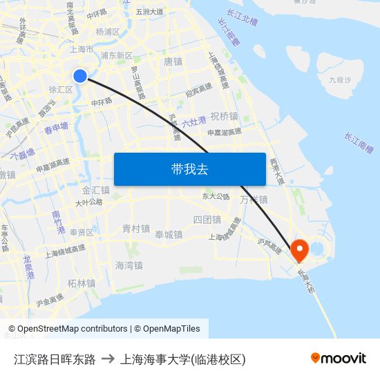 江滨路日晖东路 to 上海海事大学(临港校区) map