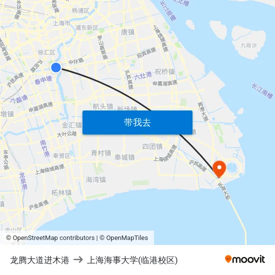 龙腾大道进木港 to 上海海事大学(临港校区) map