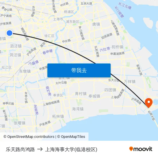 乐天路尚鸿路 to 上海海事大学(临港校区) map