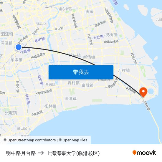 明中路月台路 to 上海海事大学(临港校区) map