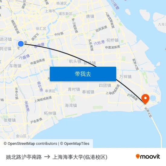 姚北路沪亭南路 to 上海海事大学(临港校区) map