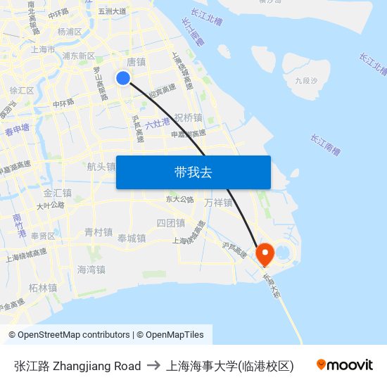 张江路 Zhangjiang Road to 上海海事大学(临港校区) map