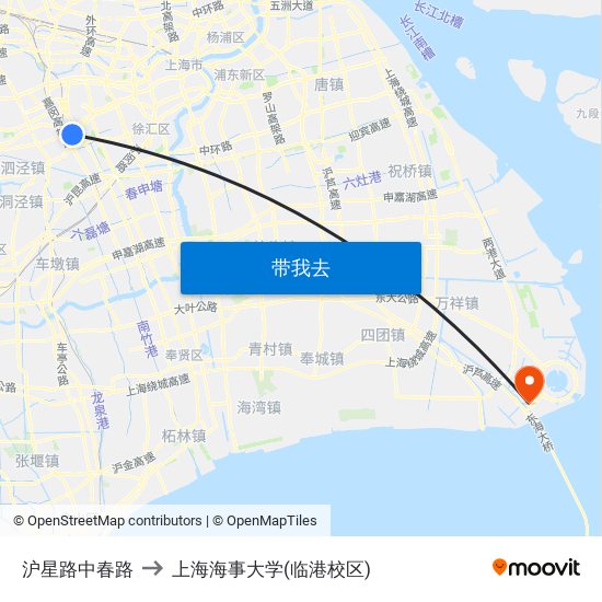 沪星路中春路 to 上海海事大学(临港校区) map