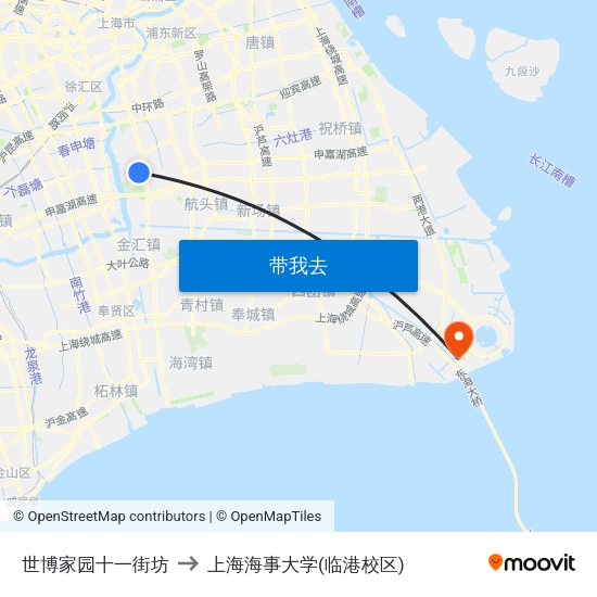 世博家园十一街坊 to 上海海事大学(临港校区) map