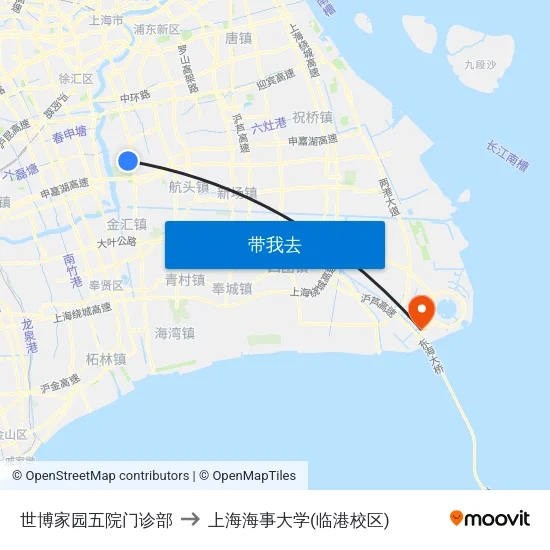 世博家园五院门诊部 to 上海海事大学(临港校区) map
