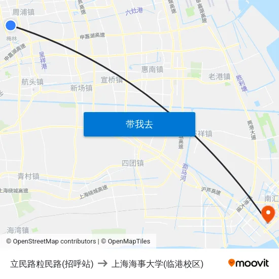 立民路粒民路(招呼站) to 上海海事大学(临港校区) map