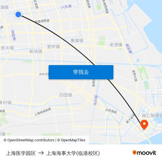 上海医学园区 to 上海海事大学(临港校区) map