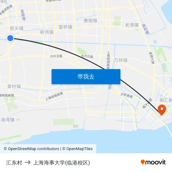 汇东村 to 上海海事大学(临港校区) map