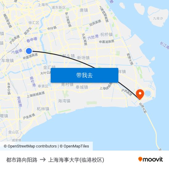 都市路向阳路 to 上海海事大学(临港校区) map