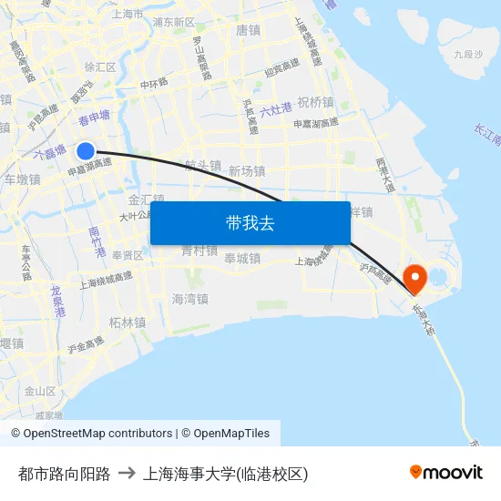 都市路向阳路 to 上海海事大学(临港校区) map