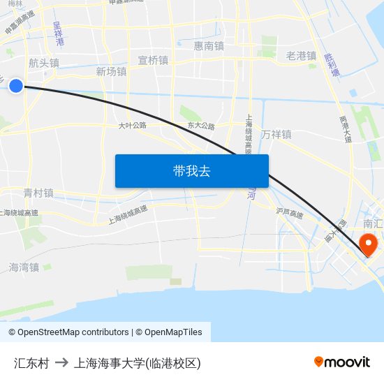 汇东村 to 上海海事大学(临港校区) map