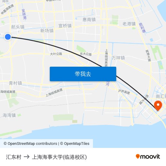 汇东村 to 上海海事大学(临港校区) map