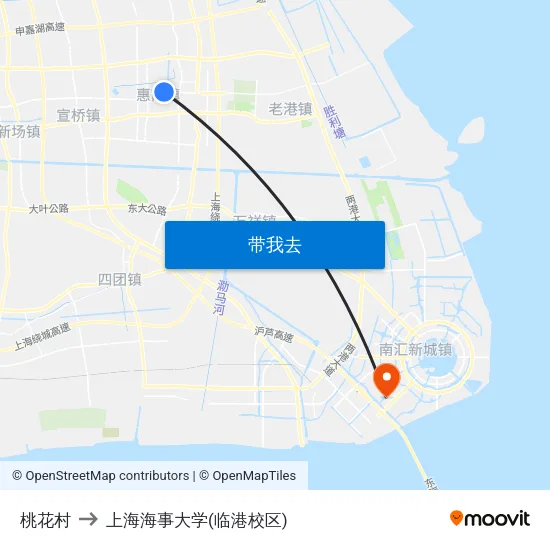 桃花村 to 上海海事大学(临港校区) map