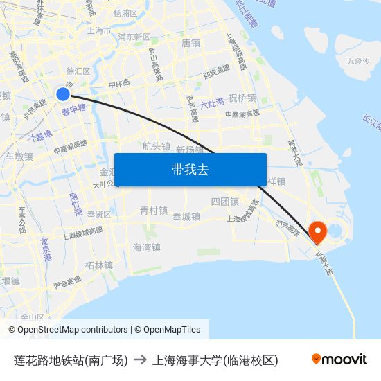 莲花路地铁站(南广场) to 上海海事大学(临港校区) map