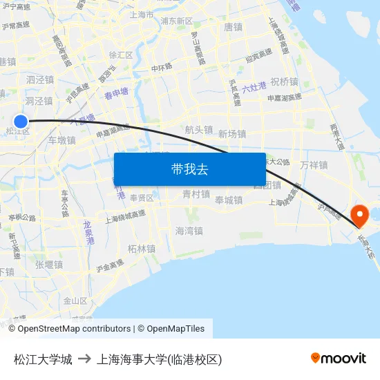 松江大学城 to 上海海事大学(临港校区) map