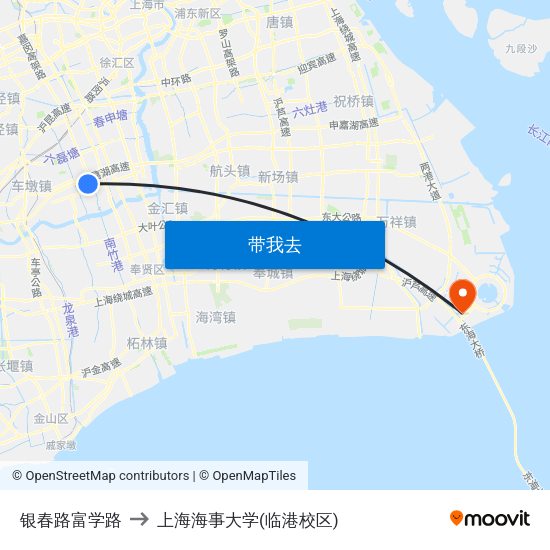 银春路富学路 to 上海海事大学(临港校区) map