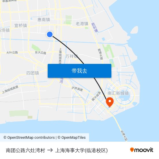 南团公路六灶湾村 to 上海海事大学(临港校区) map