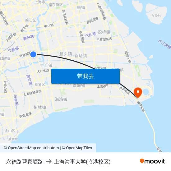永德路曹家塘路 to 上海海事大学(临港校区) map