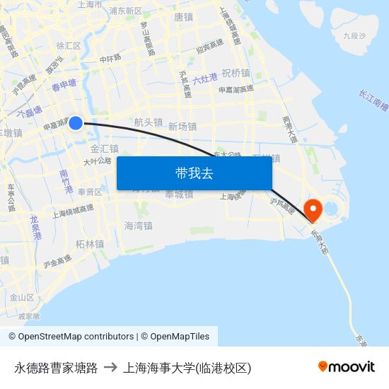 永德路曹家塘路 to 上海海事大学(临港校区) map