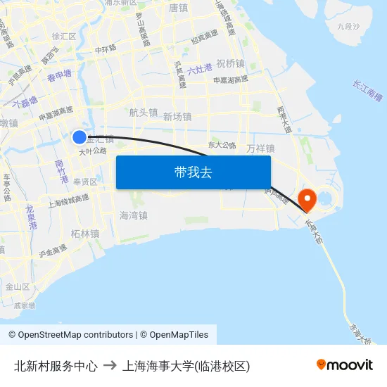 北新村服务中心 to 上海海事大学(临港校区) map