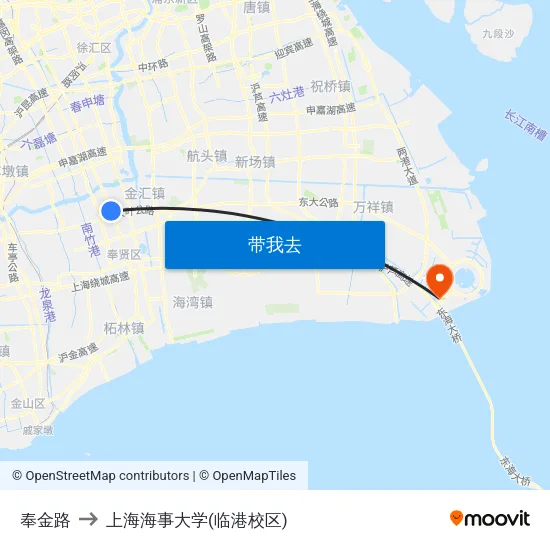 奉金路 to 上海海事大学(临港校区) map
