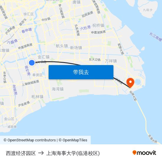 西渡经济园区 to 上海海事大学(临港校区) map